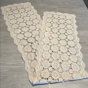 Elegant Vintage Cream Color Crochet Table Runner 65” by 13”